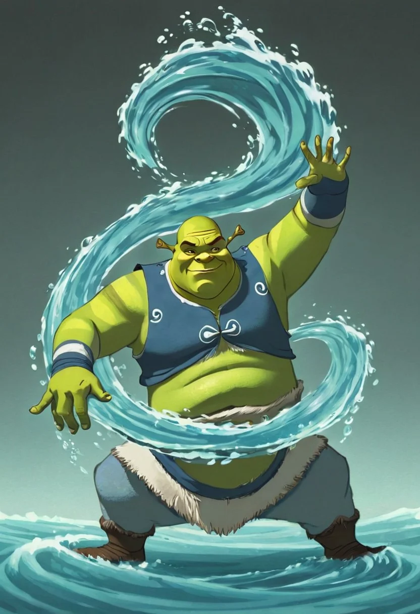 Shrek, waterbending, 2d, anime  <lora:Waterbending-04:1.0>