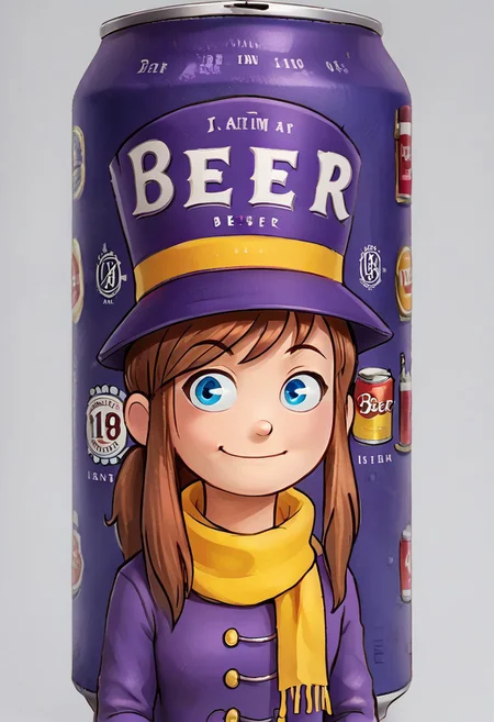 beerlabel, purple beer can, (HK_Grown, Scarf, Purple Outfit, Blue Eyes, Top Hat), solo