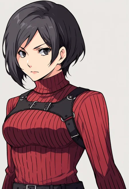 score_9, score_8_up, score_7_up, source_anime BREAK
<lora:zs_ZeroAzurePortraitsXL:1> zeroazureportraits, solo, upper body, simple background, upper body, 1girl
<lora:adawong-re-richy-v1_pdxl:1> adasweater, black hair, short hair, black eyes, red sweater, turtleneck, harness, pantyhose, black gloves, belt