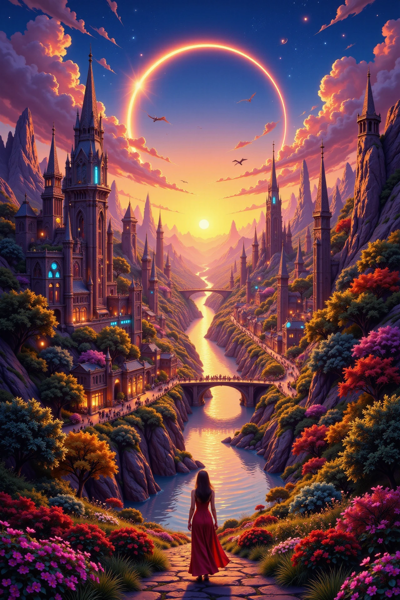 fantasy city beautiful landscape, sunset, woman, very intricate, very detailed, sharp, bright, colorful, <lora:Hand v2:0.5> <lora:Anti-Blur:1><lora:Insane Detail Slider:0.25>  <lora:flux.1_lora_flyway_Epic-detail_v2:0.3> <lora:fluxenhancer:0.25> <lora:ROWER:0.6> <lora:flux-charmer-v1-1:0.4>   <lora:Copax StyleMix 3:1>