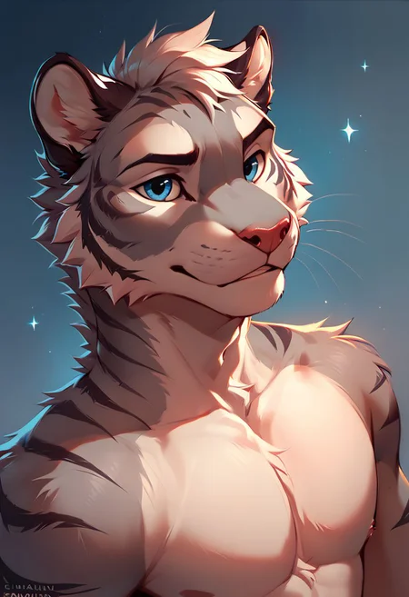 score_9, score_8_up, score_8, Gray tiger, male, Gray Fur, ((body fur)) , blue eyes, lean furry boy, cinematic style, 8k resolution, digital painting, solo, portrait,