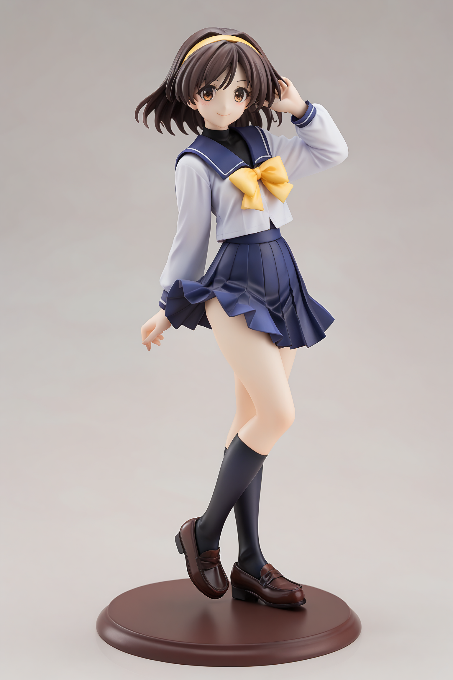 score_9,score_8_up,score_7_up,score_6_up,score_5_up,score_4_up,score_9,
imasaka yue \(memories off\),sumisora uniform,yellow hairband,black bodysuit,blue pleated skirt,yellow bow,black socks,loafers,
1girl,solo,white background,full body,looking at viewer,smile,looking at viewer,
<lora:ImasakaYuePony:0.8>,