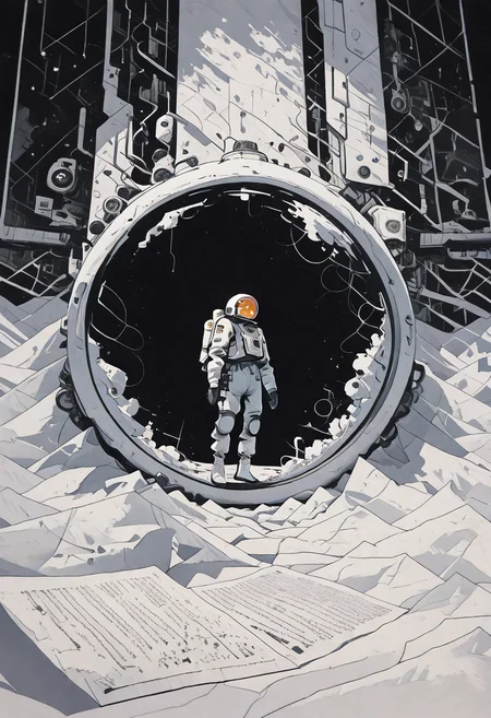 An astronaut lost in space.
white theme, watercolor painting, edges of the picture are fading into old paper white.
deep of fields sinozick style, flat color, idark theme, n the style of cksc, illustration, masterpiece, (extremely detailed CG 8k), (very fine 8K CG), (ultra detailed perfect piece:1.2), lat color, no lineart,,(no lineart, flat art style:1.0), NO_LINE_ART, comical, simple,
 <lora:Sinozick_Style_XL_Pony:0.35> <lora:NOOB_vp1_detailer_by_volnovik_v1:1> <lora:ponyv6_noobV1_2_adamW:0.9> <lora:re4lity:1> <lora:ck-shadow-circuit-IL:1> <lora:dark_beauty:1>