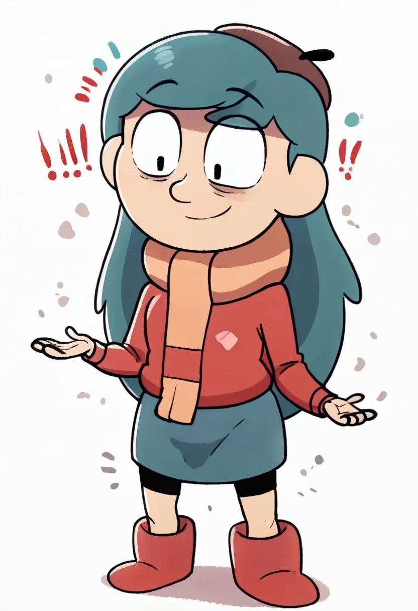 score_9, score_8_up, score_7_up, source_anime, <lora:netflix-hilda-s1-ponyxl-lora-nochekaiser:1>, hilda, long hair, blue hair, black eyes, short skirt, skirt, hat, boots, red boots, scarf, beret, sweater, red sweater, , cleavage bulge, extreme skindentation, blue skirt, relaxing, smile, white background, plain white background, D-ART, D-ART Style, 18dart3, 18dart2, 18DART1, !!, ??,