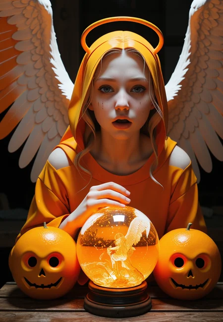 (epic:1.2), trending on artstation, (high quality:1.2), (masterpiece:1.2), high details, incredibly absurdres, colorful), (Creepy:1.27), (Eerie:1.33),(mystical:1.33),(Realistic Anime style:1.25), (Kemonomimi Anime style:1.16),(rough:1.19), (linocut:1.36), (Double Exposure::1.21), (comp_top:1.29) ,, (creature:(Wizard:1.17)),  (mood: (Annoyed:1.35), Mouth turned down slightly, eyes narrowed, tense jaw) , (color scheme:(orange theme:1.24),(iridescent:1.13)), (object:(forced perspective:1.21) (angelic object:1.36) (,calabash:1.29)) (location:(alley:1.24) (oasis:1.27) (meadow:1.25),(shop:0.86))