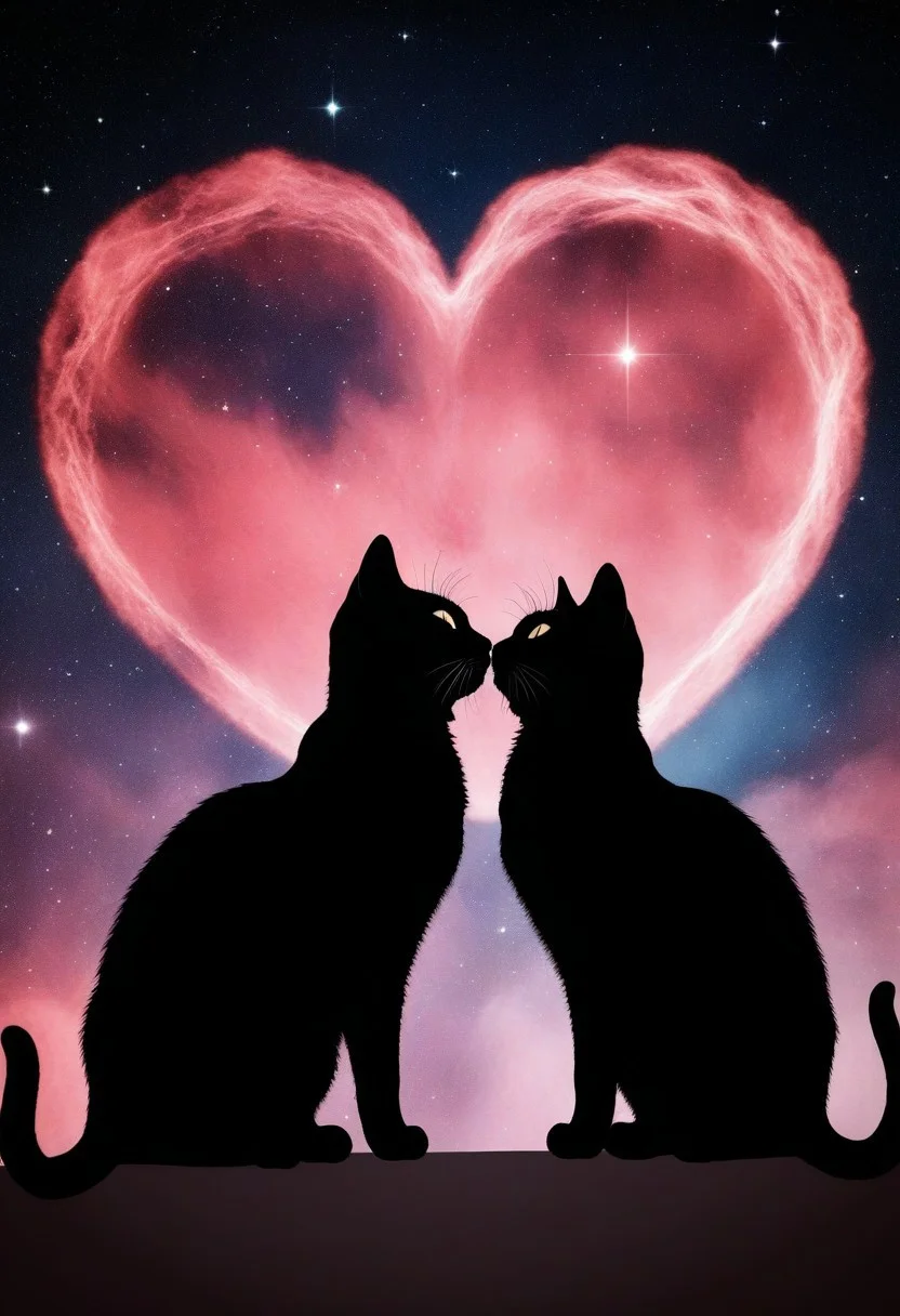 two cat starry silhouette, heart nebula,