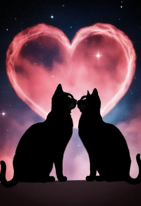 two cat starry silhouette, heart nebula,