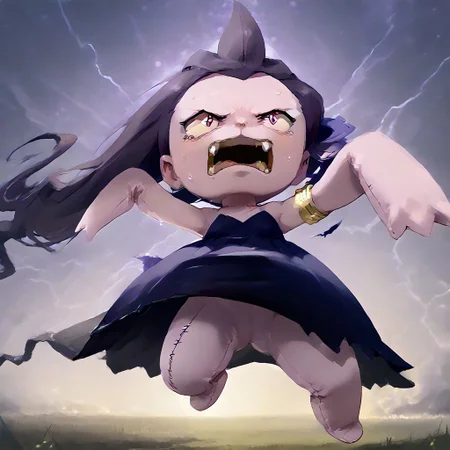 score_9, score_8_up, score_7_up, score_6_up, (((corrupted, possessed))), asymmetrical partial transformation, (cutie), full body, petite cute, plush proportions, (banette girl), transformation, bytransform, feral transformation, (feral), mid-transformation, nubile 18yo girl, f3mp0v, (realistic fabric texture, realistic skin), acerola partially transformed into a banette, her arms are growing unnaturally long flat as they asymmetrically unevenly transform into long banette arms with larger forearms, her legs are shrinking and asymmetrically very short, tiny nub legs, featureless feet, orso is starting to shrink and become round transforming into a banette torso, bright pink skin torso arms legs, (her dress is falling off:1.2), Banette, solo, pokemon (creature), fabric skin, acerola (pokemon), collarbone, purple dress, stitches, multicolored dress, armlet, short, ((intense pleasure and (intense fear))), shouting, screaming, scared, sweating, dotted seams, (cutie, young, soft features:1.1), evening, bedroom, scary, empty, dark, low lighting, well lit, dim, ripped clothes, dynamic lighting, nighttime, night time, anthro face, tiny legs, living plushie, animate inanimate