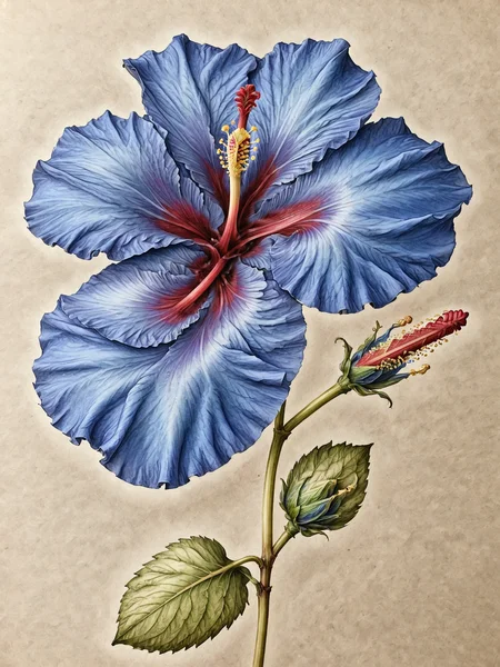 detailed, blue hibiscus flower head by ingrid-elias, botanical art, on parchment<lora:ingrid_elias_style:1.0> <lora:ParchartXL_CODA:1>