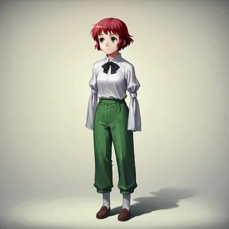 score_9, score_8_up, score_7_up,
BREAK
1girl, solo, standing, full body,
<lora:Katawa_Shoujo_charpack-000010:1>, katawa shoujo, yamaku high school uniform,
tezuka rin, red hair, short hair, green eyes, armless amputee, double amputee, tied sleeves,
(light smile:0.5), expressionless, looking up, looking to the side,
simple background,