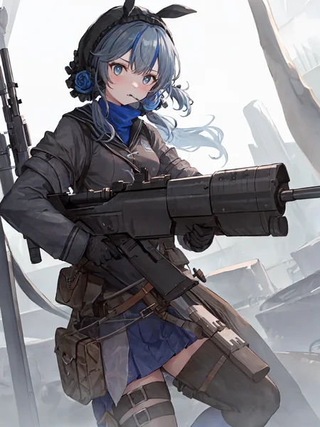 masterpiece, best quality, 1girl, solo, <lora:gla-000001:1>, holding gun, big gun, railgun,