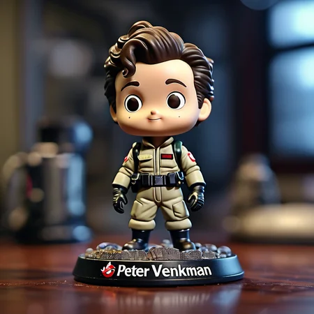 cinematic photo Peter Venkman,"Ghostbusters" written,<lora:Cute_Collectible:0.8>,35mm photograph,film,bokeh,professional,4k,highly detailed,