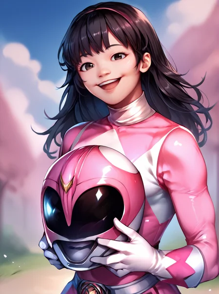 score_9, score_8_up, score_7_up, score_6_up, score_5_up, score_4_up, BREAK
mei, pink power ranger,pink ranger helmet,pink bodysuit,white gloves,helmet removed,1girl, Asian girl, long black hair, solo,holding helmet, holding, looking at viewer, upper body, mighty morphin power rangers, bangs, smile, open mouth,
<lora:Pink_Ranger_MM:0.8>