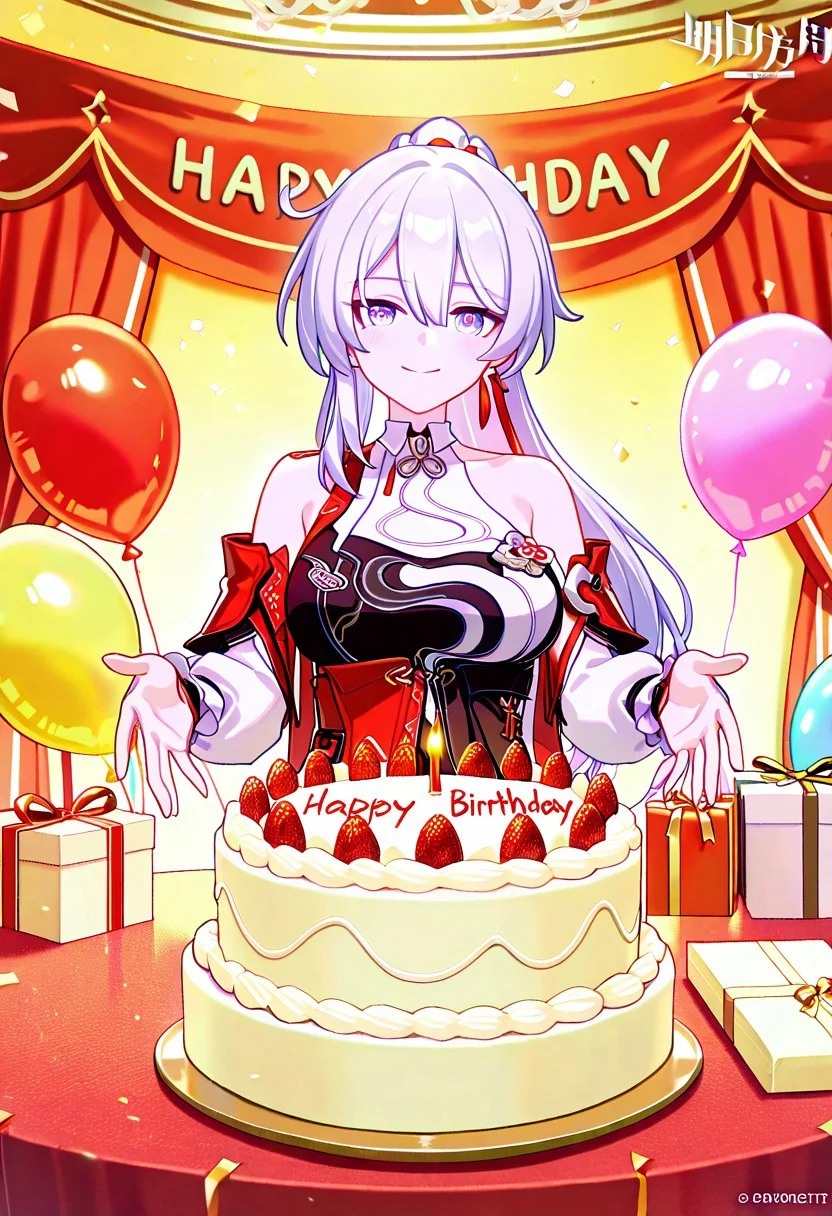 Kiana,
1girl, KiaKaBum,
looking at viewer, happy birthday, solo, birthday, cake, candle, balloon, gift, smiling, happy face,
masterpiece, best quality, aesthetic, newest,
(honkai impact 3rd, official art, chinese commentary, game cg,:0.8),
(very awa, very aesthetic, masterpiece, best quality, highres, absurdres, :1.2), ARKNIGHTS ELITE