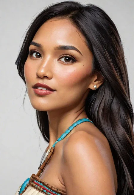 Ultra Realistic, side view,  portrait,  Pocahontas, taking selfie