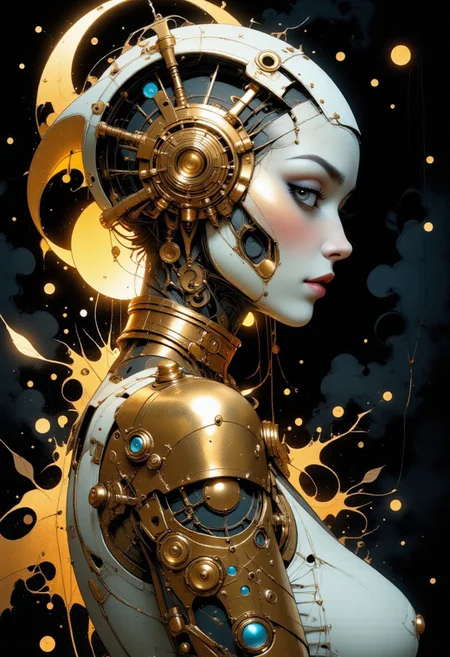 My hunger for her explains everything I've done
To howl at the moon the whole night through And they really don't care if I do I'd go out of my mind but for you
Futuristic and Vintage stylized
magical, ,bright, , Magical beautiful background fantasy, hyper-detailed hypermaximalist dynamic style
texture style, realism, detailed,
Dramatic lighting
Cinematic
Epic composition
Magical background
ArsMJStyle, Zen Ink Wash Sumi-e
bo-golden
Black background
reij-cybersteam, steampunk, asian, cyberfuturistic, futuristic steampunk, robotic elegance, mechanical aesthetic, dim lighting, bokeh effect, asian architecture