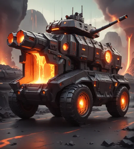 score_9,score_8_up,score_7_up,score_6_up,source anime BREAK,
no humans, vehicle, military vehicle, cannon, cyberpunk, science fiction, futuristic,
magma, lava, glowing, molten rock, 
 <lora:magma_12_lbw_2:1.5>