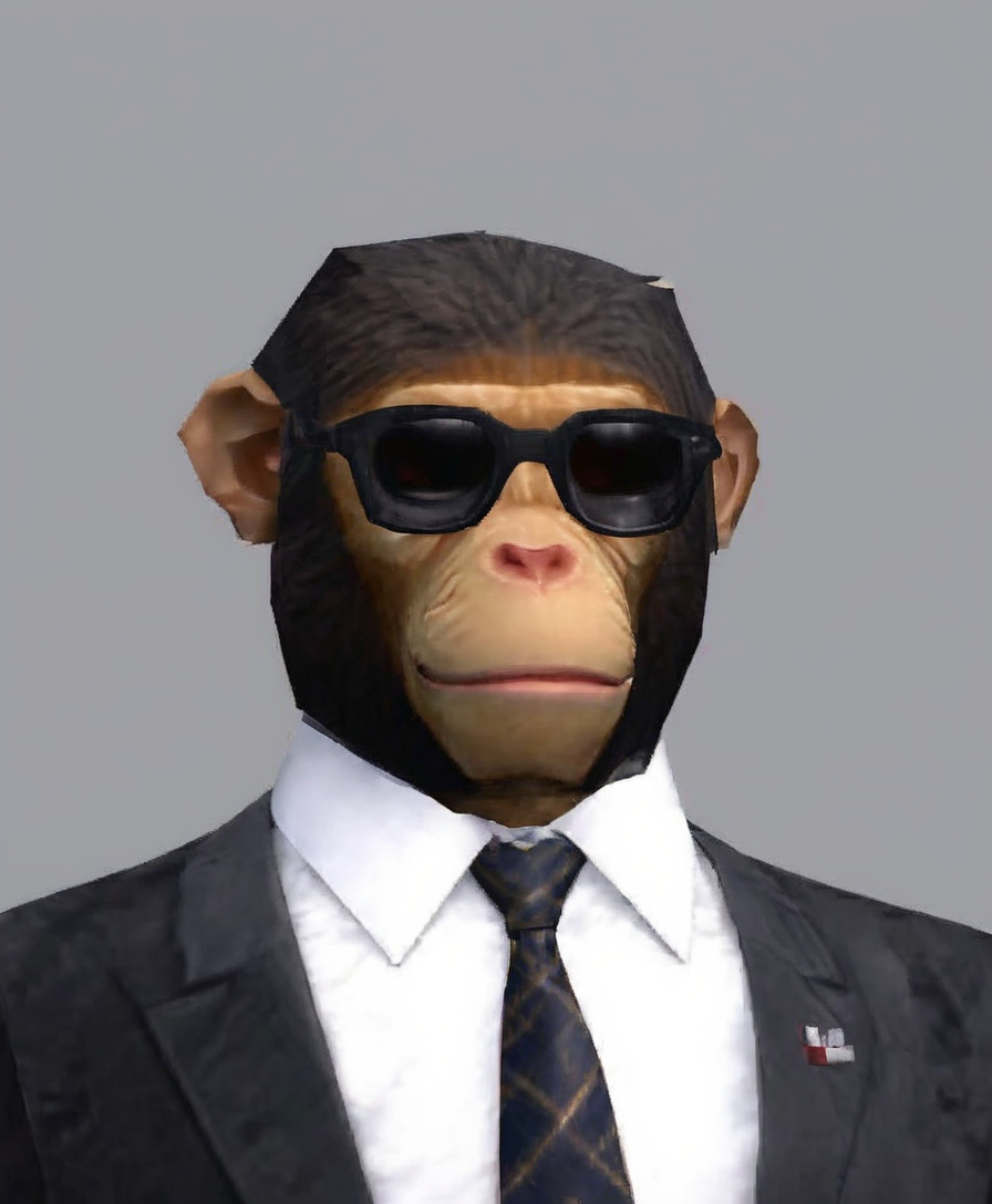 monkey in a suit, low poly, playstation 1 still