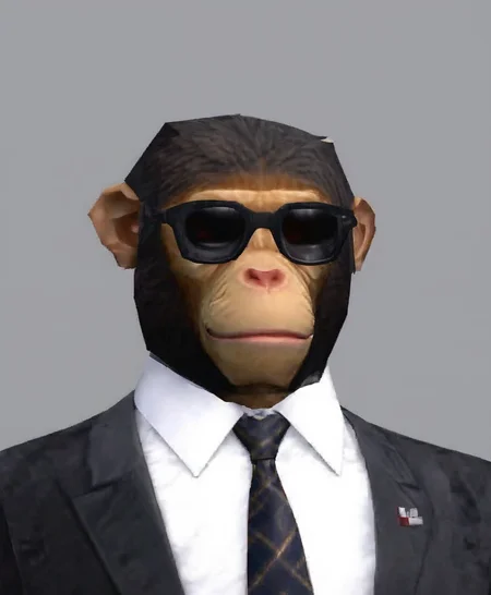 monkey in a suit, low poly, playstation 1 still