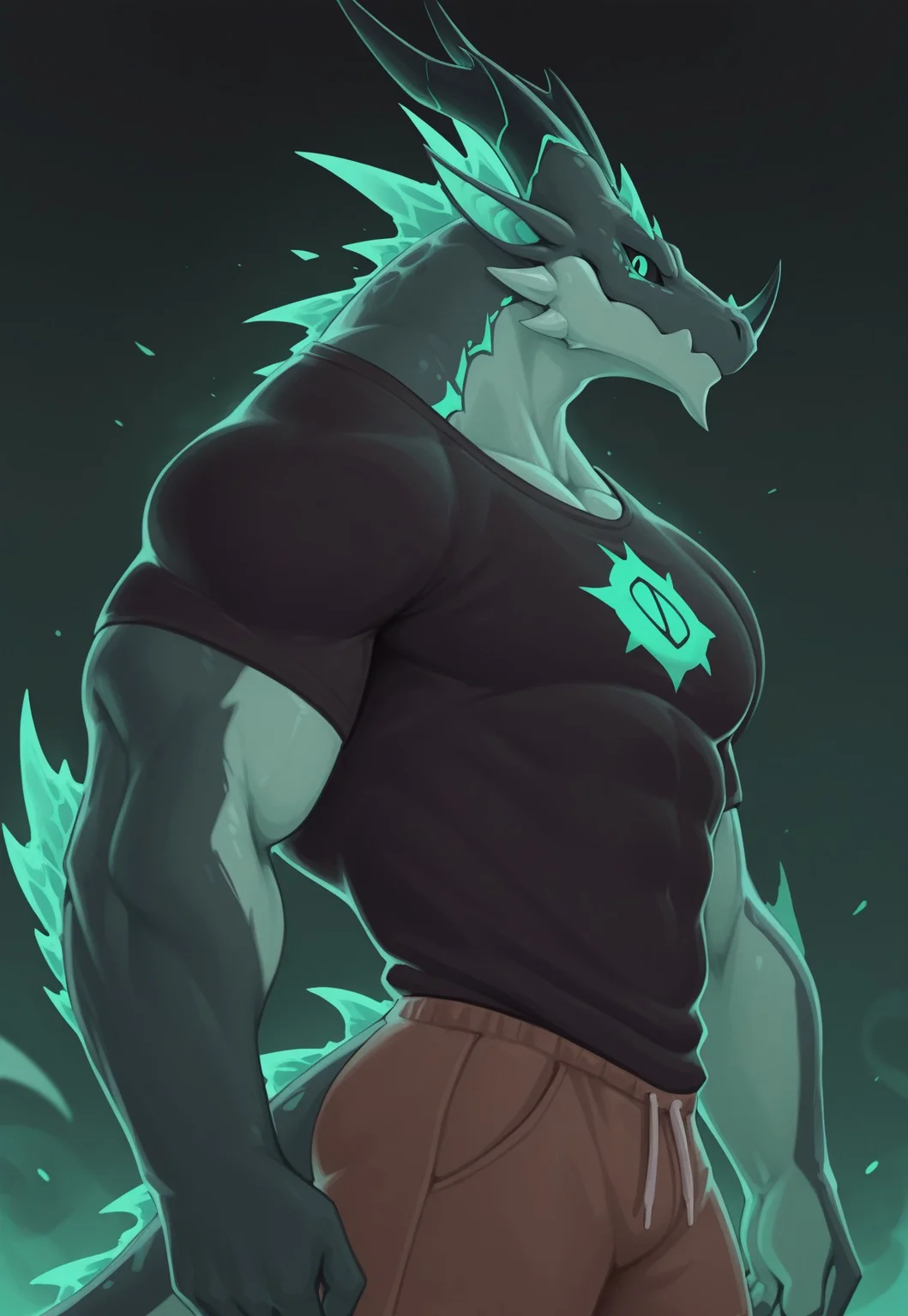 wolfanine, Dragon, horns ,green eyes, glowing, dark sclera, solo, furry, muscular male, 1boys,
T-shirt, shorts, close up, detailed eyes, side view , looking at viewer,
, masterpiece,best quality,amazing quality,