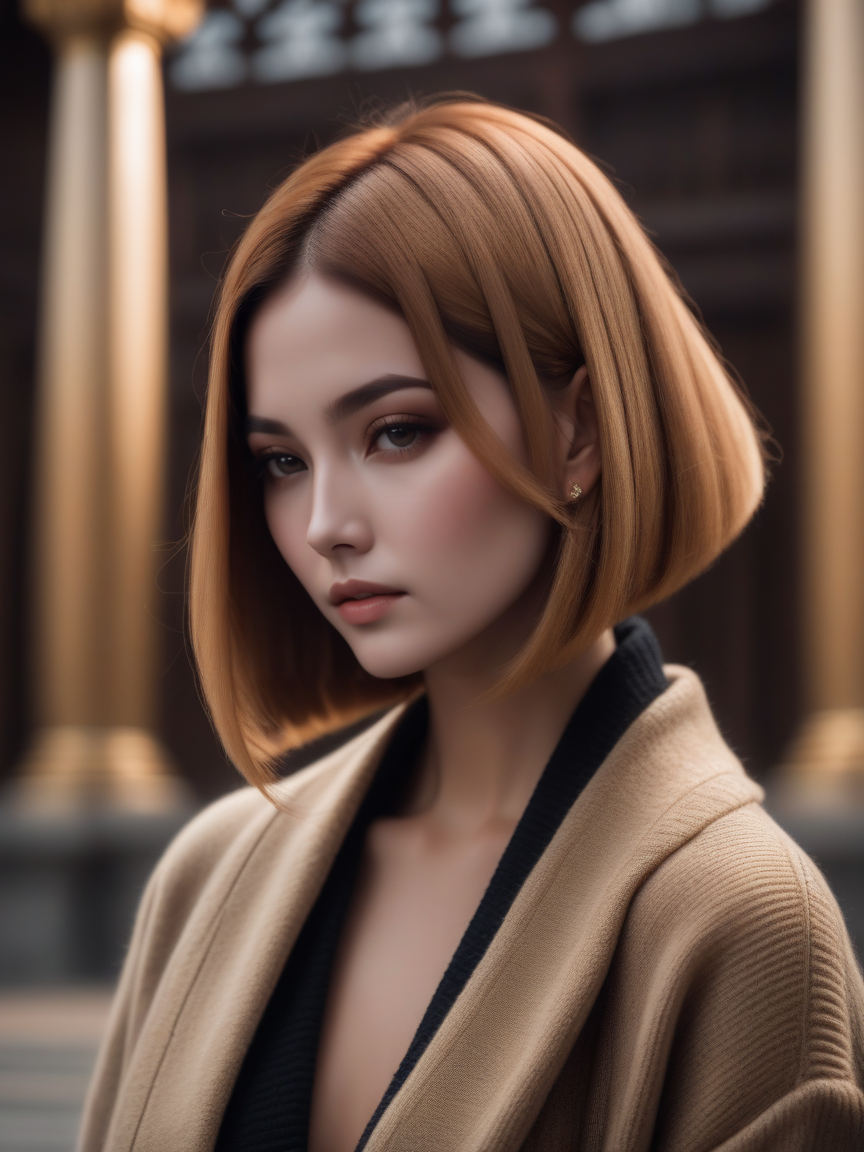 cinematic film still beautiful woman with gold hair (sliced_bob) <lora:xl_sliced_bob-1.0:0.8>,
(ancient temple),
side on,
adjusting clothing, face close-up,
suspicious,
sweater coat . shallow depth of field, vignette, highly detailed, high budget, bokeh, cinemascope, moody, epic, gorgeous, film grain, grainy