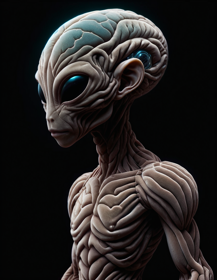 profile view, side view, hyper realistic photograph of a bizarre biomorphic alien creature with a huge transparent forehead revealing the luminous alien brain structure, extremely clear glowing eyes, by Petros Afshar and John Atkinson Grimshaw, (intricate , iconic , masterful:1.4), medium full shot, poster art, bold lines, hyper detailed, expressive, award winning, dark limited color palette, high contrast, depth of field, (intricate details, masterpiece, best quality:1.4), spot lighting, looking at viewer, dynamic pose, wide angle view <lora:ral-rdvlv:1> ral-rdvlv