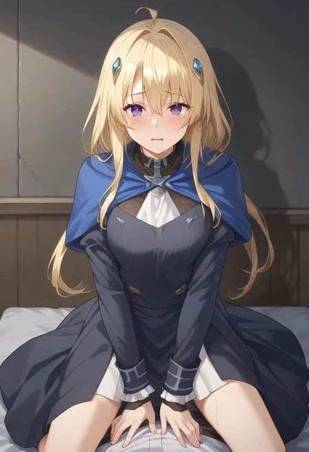 (masterpiece, best quality), intricate details, 1girl, 1girl, Ines Harness, purple eyes, blonde hair, long hair, low tie ponytail.
BREAK Depicts a regal, mysterious figure draped in elegant dep blue and gold garments, a female witch, cute, realistic, twinkling eyes.
BREAK
Straddling, from above, crying, cry, tears, wet, sweat, sweating, red cheeks, steam, vapor.