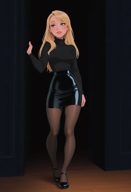 score_9, score_8_up, score_8, beautiful woman, seductive look, pretty face, large breasts, tight clothes, leather,
LunaLovegood, long hair, blonde hair, blue eyes, black sweater, latex pencil skirt, black pantyhose, black mary janes,
medium breasts
