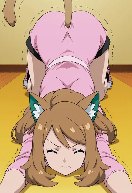 Cat_Stretch,serena(pokemon),,masterpiece,best quality,anime screencap
