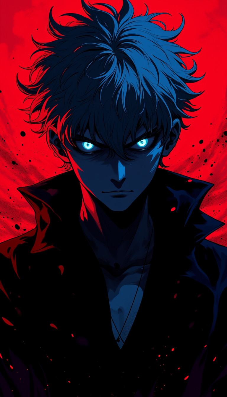 satoru gojo, from jujutsu kaisen, light blue eyes, using his red technique,chromatic aberration,horror (theme)
,niji-01.