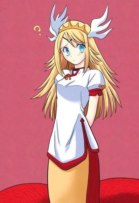 masterpiece, best quality, absurdres, highres,
PADechidnaE,1girl, lamia, monster girl, blonde hair, blue eyes,
tail, red scale,headdress,choker,
black china dress, chinese clothes, confused, baffled, dumbfounded, facefault, funny, comedy, question mark background
,<lora:Tsukihime NXL:1>
