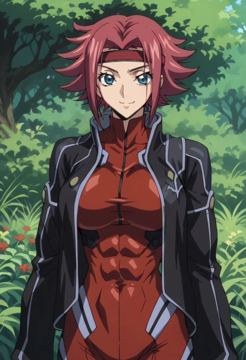 score_9, score_8_up, score_7_up, score_6_up, BREAK,
1girl, solo, red hair, short hair, blue eyes, large breasts, Black jacket, red headband, body suit, pilot suit,
torso, beautiful face, (revealing clothes), (tight outfit: 1.3), tall girl, sexy smile, abs, very fit, muscles, toned, huge breasts, slut, whore, round breasts, breasts together,