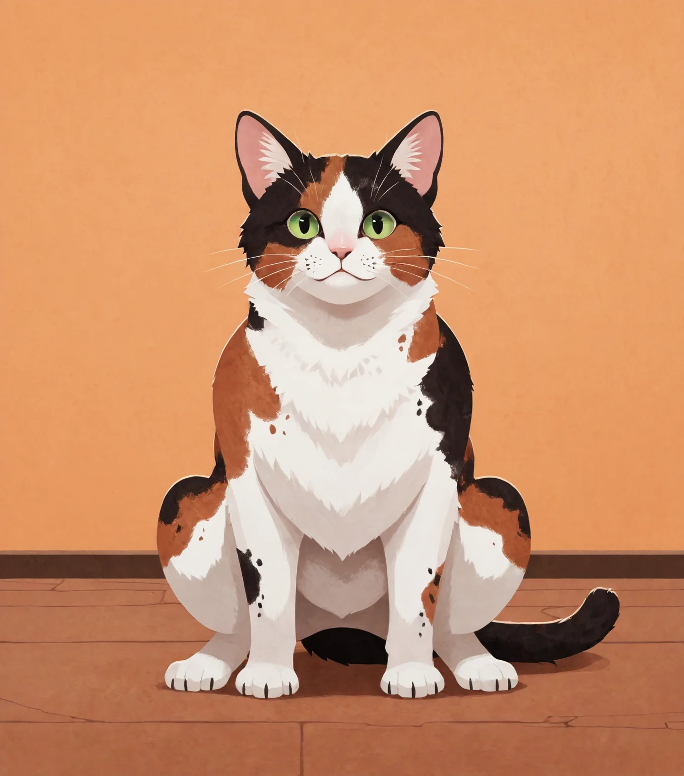 masterpiece, best quality, amazing quality, chubby calico cat, meow, uwu, looking at viewer, no humans, <lora:Gw2FlatBGBuns:1> gwfl4t, masterpiece, best quality, amazing quality