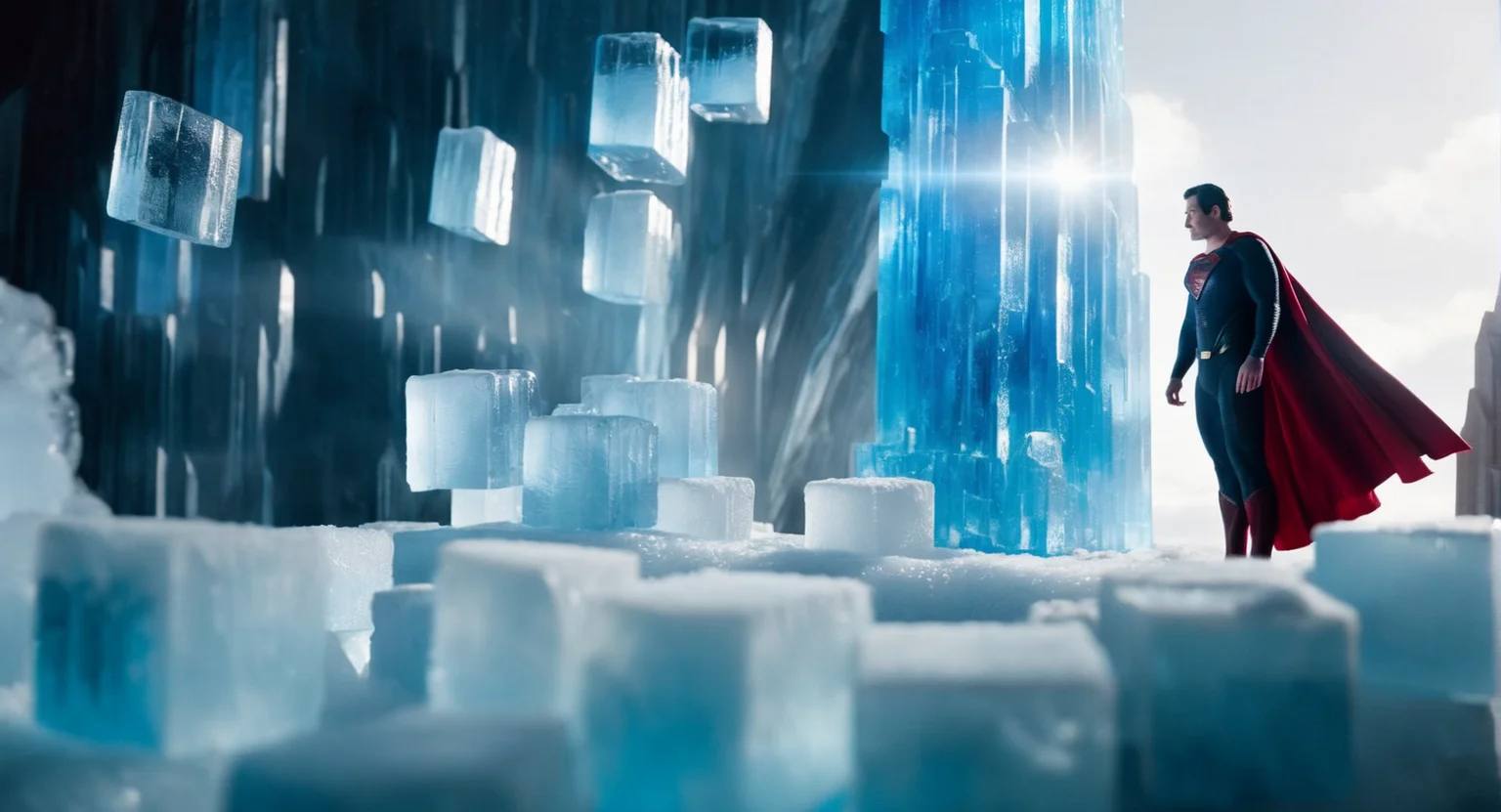 cinematic film still of <lora:Fortress of Solitude:1>
Fortress of Solitude a superman flying over Fortress of Solitude with a giant window and big ice cubes everywhere, shallow depth of field, vignette, highly detailed, high budget, bokeh, cinemascope, moody, epic, gorgeous, film grain, grainy