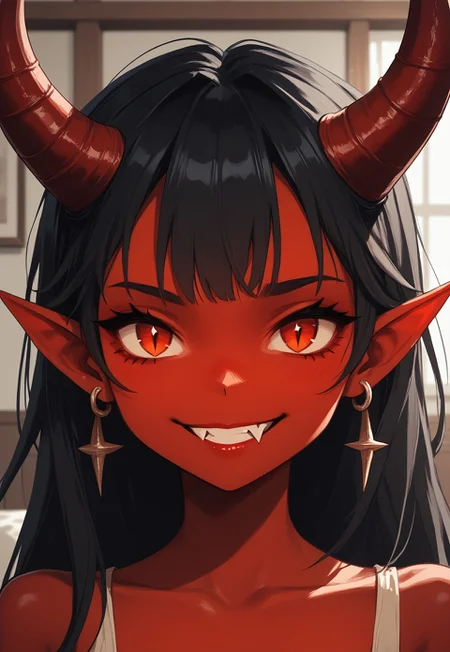 (((score_9, score_8_up, score_7_up, face close-up )))
,
((( masterpiece, complicated shadows, high quality shadows, very detailed, indoors torchlight)))
,
((( Vexiemb, Black hair, horns, coloured skin, red skin, demon girl, pointy ears, red eyes, earrings, multiple earrings, )))
,
((( Funny girl )))
,
((( 1girl, smirking grin, cute fang)))
,
((( )))
,
((( )))
,
((( )))
,
((( )))
,
()