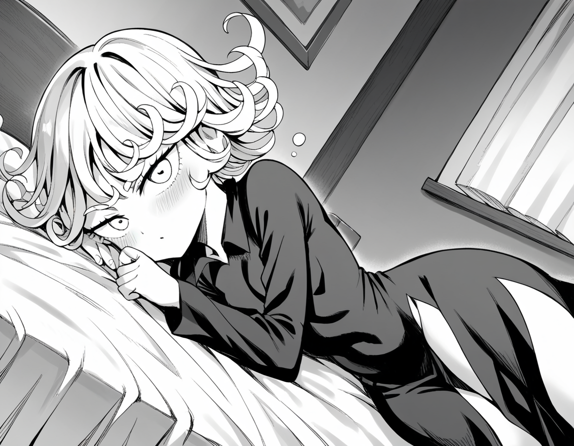score_9, score_8_up, score_7_up, source_anime,
tatsumaki, <lora:opm-tatsumaki-manga-ponyxl-lora-nochekaiser:1>,
tatsumaki, short hair, curly hair, monochrome, greyscale,
long sleeves, dress,
indoors, bed, bed room, on side, blush, drunk,
looking at viewer, cowboy shot, solo, dutch angle,