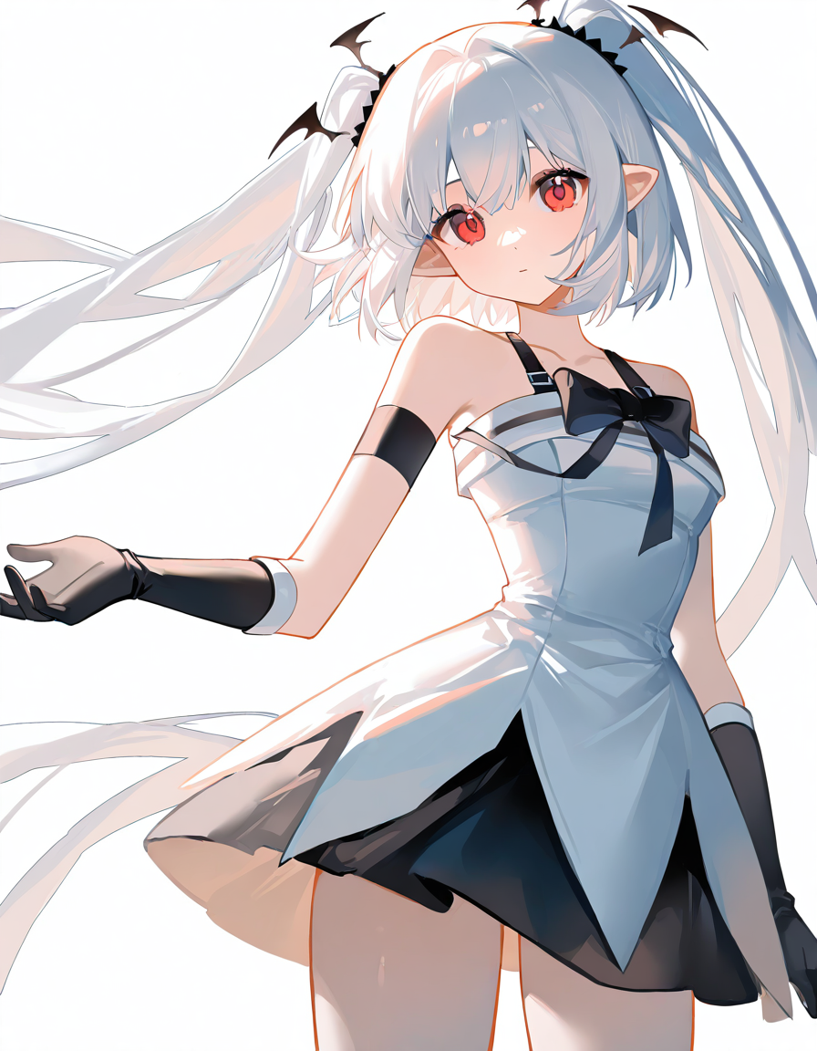 <lora:liloai-000012:1>,liloai,1girl,solo,looking at viewer,bare shoulders,simple background,white background,gloves,dress,cowboy shot,, masterpiece, best quality, very aesthetic, absurdres,newest, incredibly absurdres,
