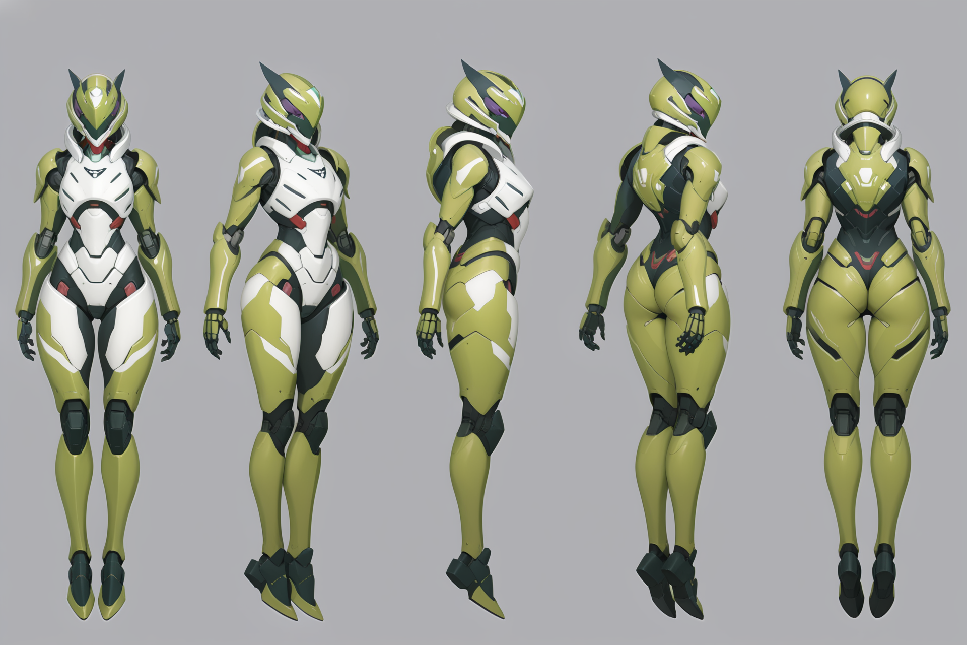 (GENERAL:0), mecha, robot, masterpiece, best quality, very aesthetic, absurdres, solo, standing,
(VIEWS:0),  full body character turnaround of mecha,
Multiple views of the same mecha,  (simple background, white background:1.2), multiple views, side view, back view, front view, 
,
mask, helmet,
Killer whale\(animals\)ï¼
Nirvash\(Eureka Seven\),
plate armor, power suit, alien,
android, cybersuit, upper armor, mechanical arms, machinery, prosthesis,
(bodyshape:0), Compact build body,
(clothing:0), (metallic midi dress with strappy heels and a statement bracelet.:0.6), 
(grey  
post-Apocalypse  theme character design:1.1),
 <lora:MechTurnXLRemix_v1:.75>
 <lora:MechTurnXL_v1:.25>
<lora:ClothTurnXLRemix_v1-000004:.25>
 <lora:ClothTurnXL_v1-000004:0.25> 
<lora:CharTurnXL_v2:0.25>
 <lora:xl_more_art-full_v1:.25>,
 <lora:Alphonse Mucha Style:.1>, Alphonse Mucha Style page
 <lora:å½é£æç»SDXL:.1>
