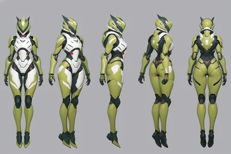 (GENERAL:0), mecha, robot, masterpiece, best quality, very aesthetic, absurdres, solo, standing,
(VIEWS:0), full body character turnaround of mecha,
Multiple views of the same mecha, (simple background, white background:1.2), multiple views, side view, back view, front view,
,
mask, helmet,
Killer whale\(animals\)ï¼
Nirvash\(Eureka Seven\),
plate armor, power suit, alien,
android, cybersuit, upper armor, mechanical arms, machinery, prosthesis,
(bodyshape:0), Compact build body,
(clothing:0), (metallic midi dress with strappy heels and a statement bracelet.:0.6),
(grey
post-Apocalypse theme character design:1.1),
<lora:MechTurnXLRemix_v1:.75>
<lora:MechTurnXL_v1:.25>
<lora:ClothTurnXLRemix_v1-000004:.25>
<lora:ClothTurnXL_v1-000004:0.25>
<lora:CharTurnXL_v2:0.25>
<lora:xl_more_art-full_v1:.25>,
<lora:Alphonse Mucha Style:.1>, Alphonse Mucha Style page
<lora:å½é£æç»SDXL:.1>