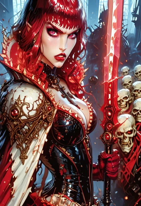 score_9, score_8_up, score_7_up, score_6_up, score_5_up, Elizabeth Bathory the Evil vampire woman, rococo style, long red hair, hyper stylize, trending on art station , hkstyle, diagonal shot, background particle glass destruction spiral all around, .Break., sureal impossible background(Kux lumino, tetramaxima,),(omegarmagedapocalyspe),mark,film grain, midnight, high definition, superimposition, unreal, abstract, stuff of nightmare, shadow creature, impossible structure, blur, impossible geometry, film grain, , cyberpunk hellscape, best quality masterpiece, dynamic angle,phantasmagorical,trabidjina kelvaiate, DUNDARIOUS REDRIPULIN, jaonbes zovkrbjuo, Omnipowerfulimpertinent elemental, psychodrozonosteric, ((hell)), primordial, masterpiece, best quality, highres, HDR, ultra-detailed, (extremely detailed CG unity 8k wallpaper:1.16), perfect artwork, rel
<lora:PonyFantasyKnightsV4:1> <lora:Elizabeth_Bathory:1>