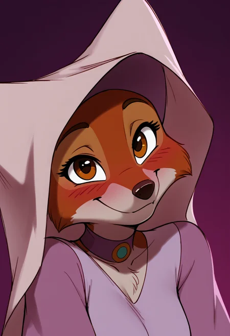 masterpiece, best quality,    <lora:MaidMarianDisney_IXL:1.0>,   zzMarian, brown eyes, furry female, body fur, two-tone fur, orange fur, white fur,   zzMarian, blush, smile, simple background, closed mouth, sketch, looking up, purple background  smile, looking at viewer,