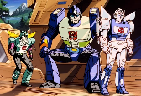 score_9, score_8_up, score_7_up, animation, transformers, 1boy , robot,Autobot , Tall, Bulky, Stealth Super Tank, glowing eyes, blue eyes, large eyes, circular eyes, Forest Green and Black armor, forward Laser cannons, treads,, angry face, transforms into futuristic Stealth Super Tank, full body, Autobot Symbol (Blue), Military Helmet,
