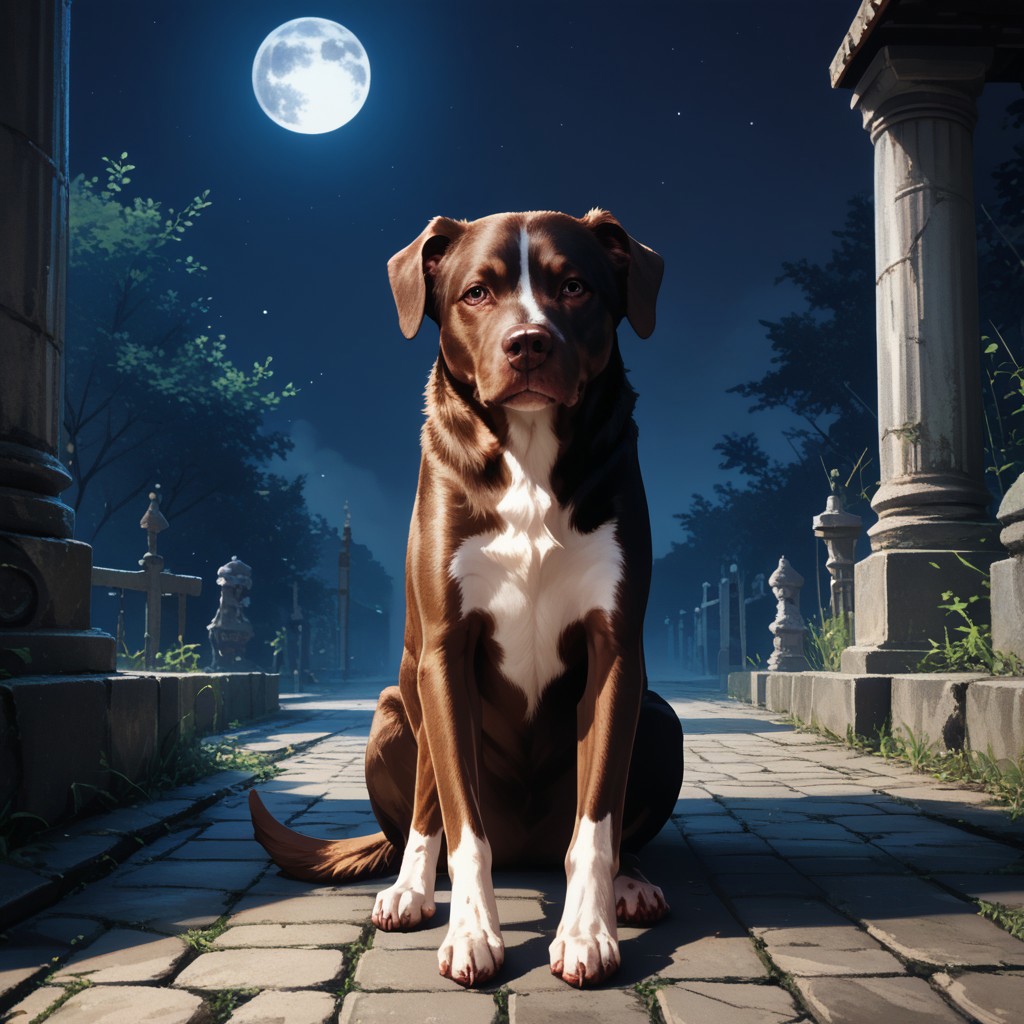 score_9, score_8_up, score_7_up, source_anime, dog, animal, C00p3rD0gg0, sitting, from front, looking at viewer, surface of moon,