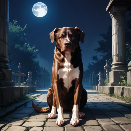 score_9, score_8_up, score_7_up, source_anime, dog, animal, C00p3rD0gg0, sitting, from front, looking at viewer, surface of moon,