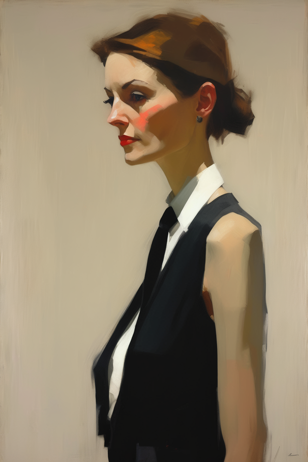 <lora:Euan Uglow Style:1>Euan Uglow Style - portrait paiting of an elegant woman with black tie