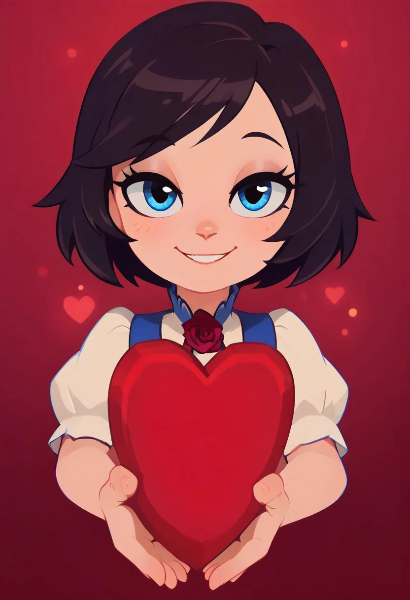 score_9, score_8_up, score_7_up, bokeh, flat colors, lineless, vector art, vector graphics, z0nkp4nch, cute,
1girl, alone, solo, portrait,
ELIZABETH1, short hair, dark hair, blue eyes,
narrowed eye, big smile, pov, handing out heart, holding heart,
flower field, roses, starry night