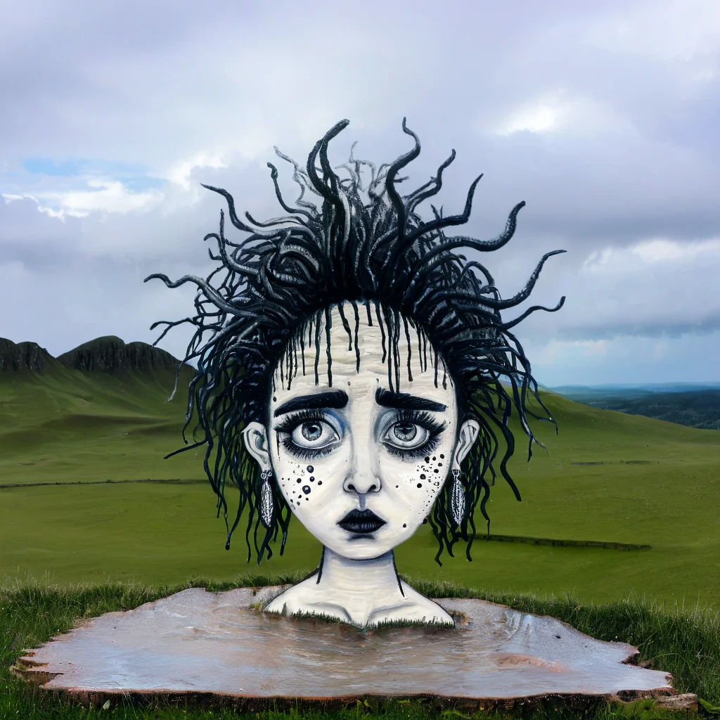 (masterpiece), (best quality), (ultra-detailed), low quality,blurry,ugly,worst quality,art brut,outsider art,baroque landscape,awful,gross,badly drawn,disconcerting,crayon,marker,sharpie, illustration, disheveled hair, detailed eyes, perfect composition, moist skin, intricate details, earrings, by wlop