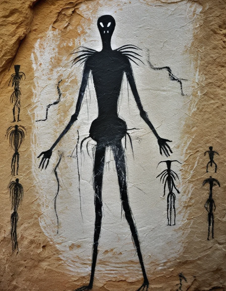 cavepaintinglora, painting of a slenderman