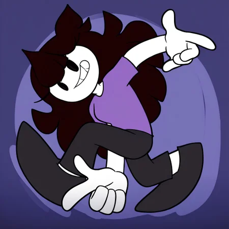 <lora:JaidenPony1.0:1> jaiden, 1jaiden animations, girl, purple shirt, long hair, solo, brown hair, flat color, short sleeves, white skin, grey pants, black eyes, sonic adventure pose, looking at viewer, grin, teeth, full body, score_9, score_8_up, score_7_up, score_6_up