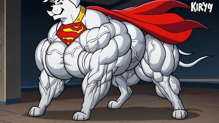 male,feral,solo,
standing,idle,
krypto,white dog,<lora:Krypto:0.8>,white fur,white body,(feral dog:1.2),red collar,superman logo,red cape,
muscular rump,muscular thighs,obliques,
(hyper muscle feral:1.2),(hyper muscular feral:1.2),(feral muscle:1.1),muscle growth,<lora:muscular-feral-000002:0.5>,
vein,veins,veiny muscles